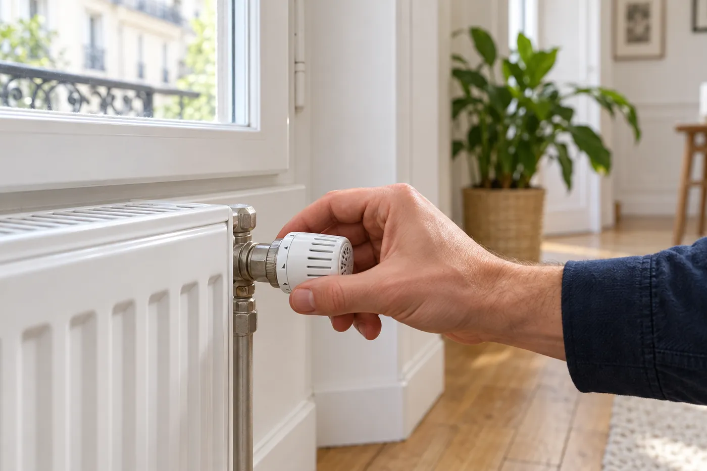 Réglage d'un robinet thermostatique sur un radiateur dans un appartement de Boulogne-Billancourt